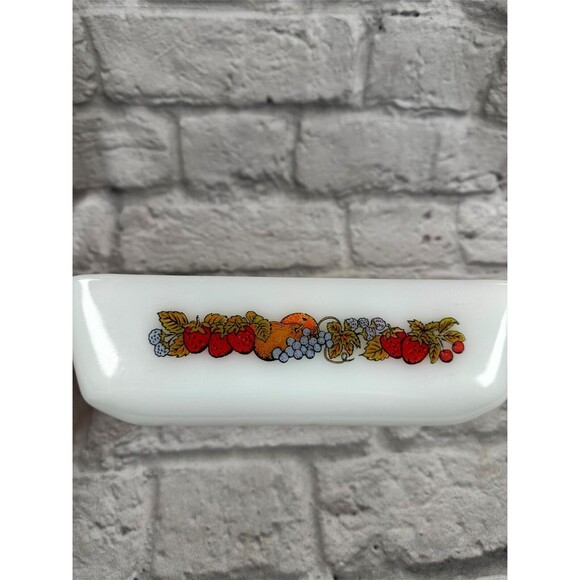 Vtg Thanksgiving Anchor Hocking 1Qt 5x9 Baking Dish Milk Glass Fruit Pattern 441 - Picture 2 of 7